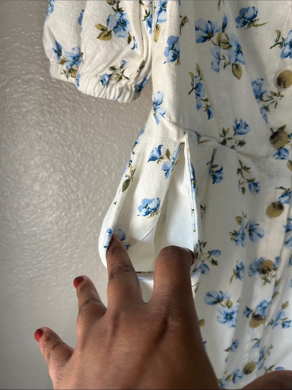 Old Navy White Mini Dress with Blue Floral Print Button Down Sz XS Summer Casual - Picture 6 of 9